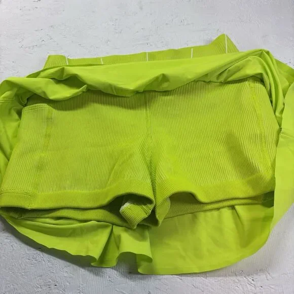Aerie OFFLINE Tennis Skort Neon Green Ribbed Waist Athletic Skirt Size L  active - Picture 11 of 16